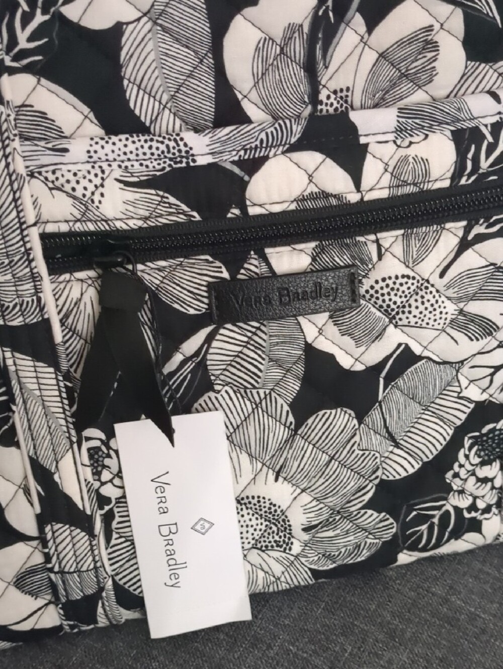 Vera Bradley Black & White Floral Quilted Tote Bag - Picture 2 of 7